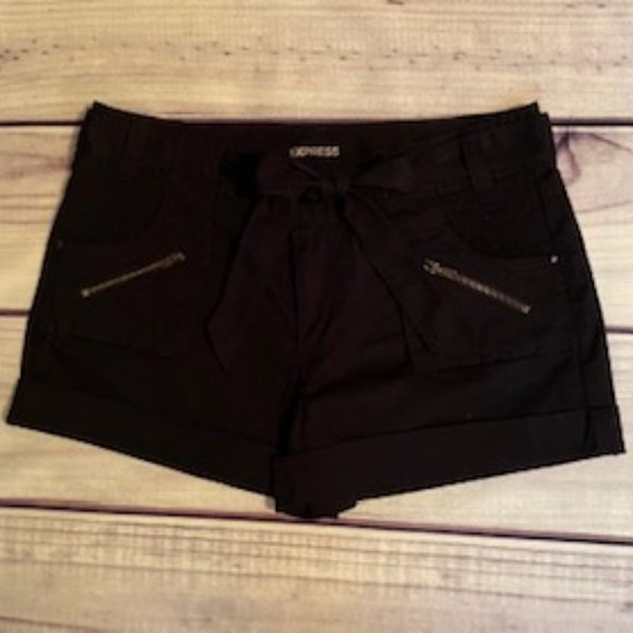 Express Pants - Express Tie Cotton Black Shorts